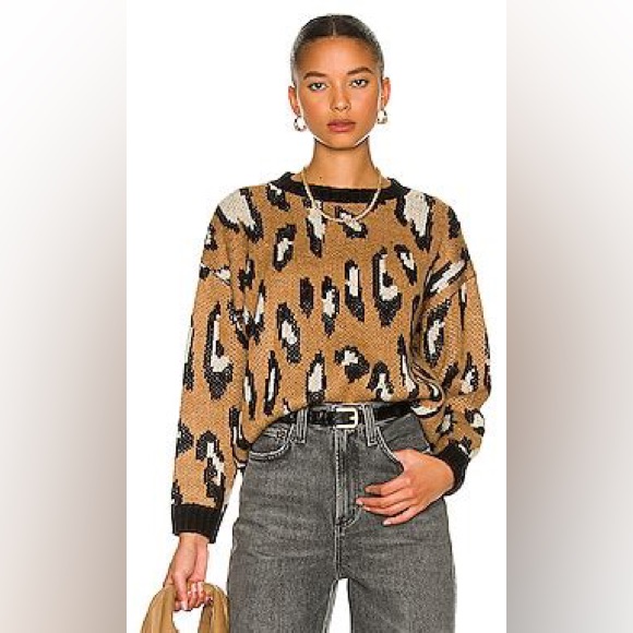 Nwt Minkpink Women Latifah Intarsia Leopard Print Sweater